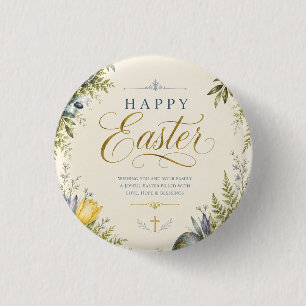 Prettig Pasen Groet ,Elegante bloemen en pastel Ronde Button 3,2 Cm