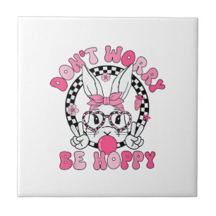 Prettig Pasen Groovy Bunny Face Don't Worry Be Hop Tegeltje