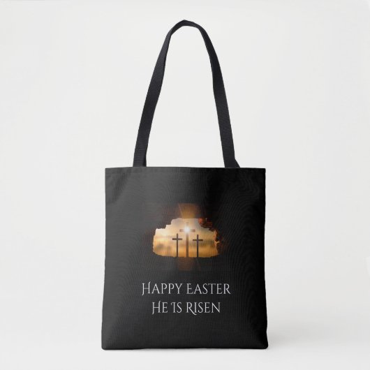 Prettig Pasen Hij Is Opgewekt Drie Kruizen  Tote Bag (Voorkant)