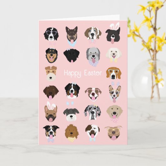 Prettig Pasen Hondengezichtpatroon Kaart (Gele Bloem)