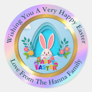Prettig Pasen I Aangepaste Konijn & Lente Bloemen Ronde Sticker