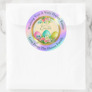 Prettig Pasen I Bloemrijke Paaseieren Cadeaus & Fe Ronde Sticker