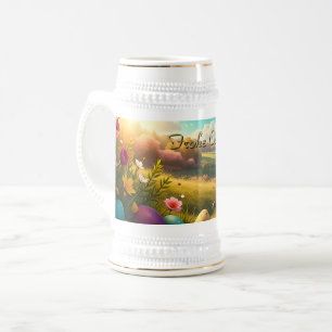 Prettig Pasen in een lentelandschap Bierpul