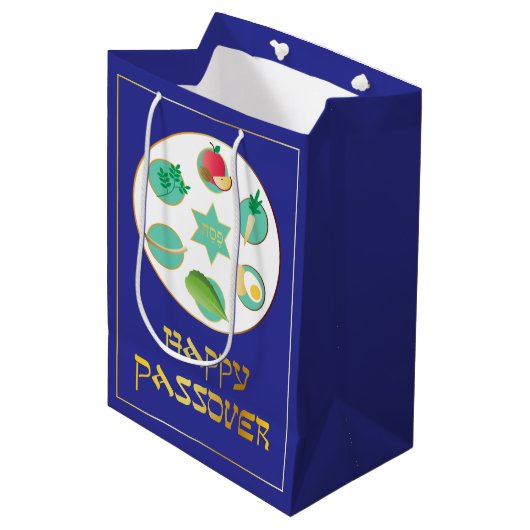 Prettig Pasen in het blauw Medium Cadeauzakje (Voorkant Gekanteld)