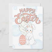 Prettig Pasen Kaart | Cute Konijn en Ei Pastel (Voorkant)
