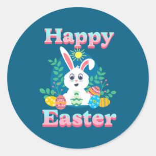 Prettig Pasen Knuffel Konijn Eieren Jacht Kleurrij Ronde Sticker