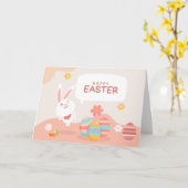 Prettig Pasen Knuffel Konijn  Kaart (Gele Bloem)