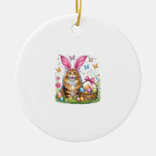 Prettig Pasen Knuffel Konijn Maine Coon Kat Paasei Keramisch Ornament
