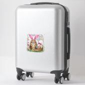 Prettig Pasen Knuffel Konijn Maine Coon Kat Paasei Sticker (Koffer)