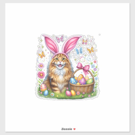 Prettig Pasen Knuffel Konijn Maine Coon Kat Paasei Sticker (Vel)