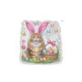 Prettig Pasen Knuffel Konijn Maine Coon Kat Paasei Sticker (Voorkant)