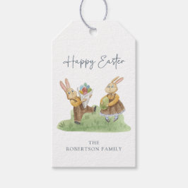 Prettig Pasen, Knuffel Konijnen, Waterverf Pasen Cadeaulabel