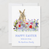 Prettig Pasen Knuffelkonijn en Veldbloemen Feestdagenkaart (Voorkant)