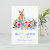 Prettig Pasen Knuffelkonijn en Veldbloemen Feestdagenkaart (Staand voorkant)