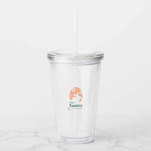 Prettig Pasen – Konijn & Ei Bloemendesign Acryl Drinkbeker (Voorkant)
