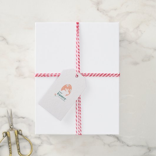 Prettig Pasen – Konijn & Ei Bloemendesign Cadeaulabel (Met Touw)