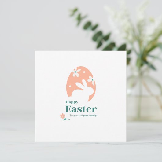 Prettig Pasen – Konijn & Ei Bloemendesign Kaart (Staand voorkant)