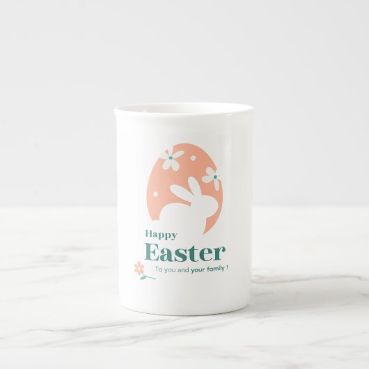 Prettig Pasen – Konijn & Ei Bloemendesign Porselein Kop (Voorkant)