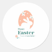 Prettig Pasen – Konijn & Ei Bloemendesign Ronde Sticker (Voorkant)