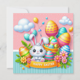 Prettig Pasen - Konijn Eieren in Pastelkleuren Feestdagenkaart