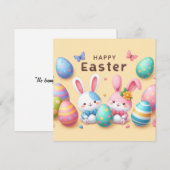 Prettig Pasen - Konijn Eieren in Pastelkleuren Feestdagenkaart (Voorkant / Achterkant)