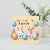 Prettig Pasen - Konijn Eieren in Pastelkleuren Feestdagenkaart (Staand voorkant)