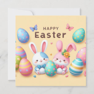 Prettig Pasen - Konijn Eieren in Pastelkleuren Feestdagenkaart
