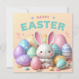 Prettig Pasen - Konijn Eieren in Pastelkleuren Feestdagenkaart
