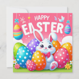 Prettig Pasen - Konijn Eieren in Pastelkleuren Feestdagenkaart
