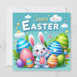 Prettig Pasen - Konijn Eieren in Pastelkleuren Feestdagenkaart