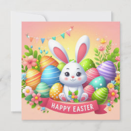 Prettig Pasen - Konijn Eieren in Pastelkleuren Feestdagenkaart
