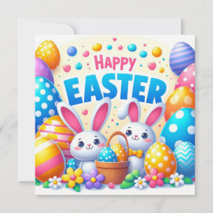 Prettig Pasen - Konijn Eieren in Pastelkleuren Feestdagenkaart