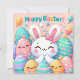Prettig Pasen - Konijn Eieren in Pastelkleuren Feestdagenkaart
