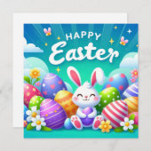 Prettig Pasen - Konijn Eieren in Pasteltinten Feestdagenkaart (Voorkant / Achterkant)