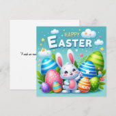 Prettig Pasen - Konijn Eieren in Pasteltinten Feestdagenkaart (Voorkant / Achterkant)