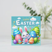 Prettig Pasen - Konijn Eieren in Pasteltinten Feestdagenkaart (Staand voorkant)
