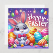 Prettig Pasen - Konijn Eieren in Pasteltinten Feestdagenkaart (Voorkant / Achterkant)
