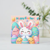 Prettig Pasen - Konijn Eieren in Pasteltinten Feestdagenkaart (Staand voorkant)