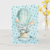 Prettig Pasen! Konijn in het het luchtballon water Kaart (Gele Bloem)