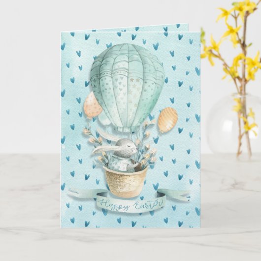 Prettig Pasen! Konijn in het het luchtballon water Kaart (Gele Bloem)