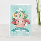 Prettig Pasen Konijn met Bloemen Kaart (Voorkant)