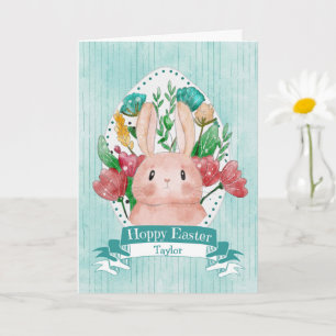 Prettig Pasen Konijn met Bloemen Kaart