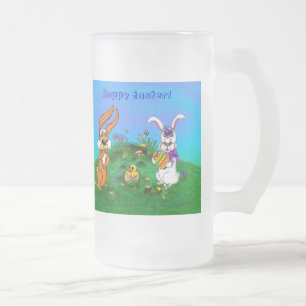 Prettig Pasen! Konijn met Bunny en Kuiken Matglas Bierpul