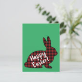Prettig Pasen! Konijn Silhouet Rood Buffalo Plaid Feestdagenkaart (Staand voorkant)