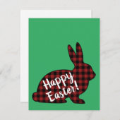Prettig Pasen! Konijn Silhouet Rood Buffalo Plaid Feestdagenkaart (Voorkant / Achterkant)