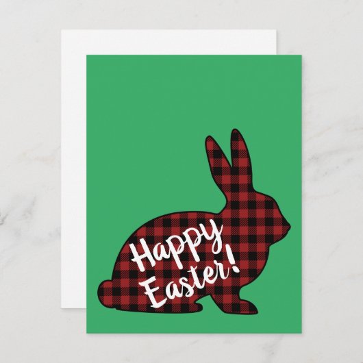 Prettig Pasen! Konijn Silhouet Rood Buffalo Plaid Feestdagenkaart (Voorkant / Achterkant)