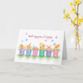 Prettig Pasen, konijnen in bloempotten met bloemen Kaart (Gele Bloem)