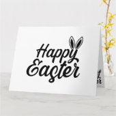 Prettig Pasen, Konijnenoren Op Zwarte Tekst Kaart (Gele Bloem)