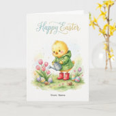 Prettig Pasen Kuiken Lente Kaart (Gele Bloem)