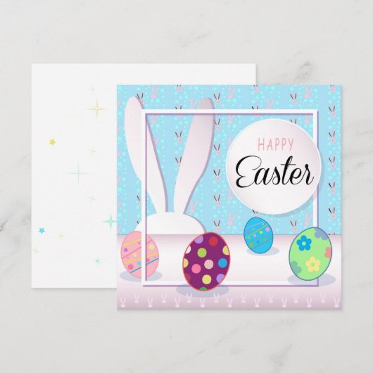 Prettig Pasen Lentebloemen Mooie Konijn Paaseieren Feestdagenkaart (Voorkant / Achterkant)